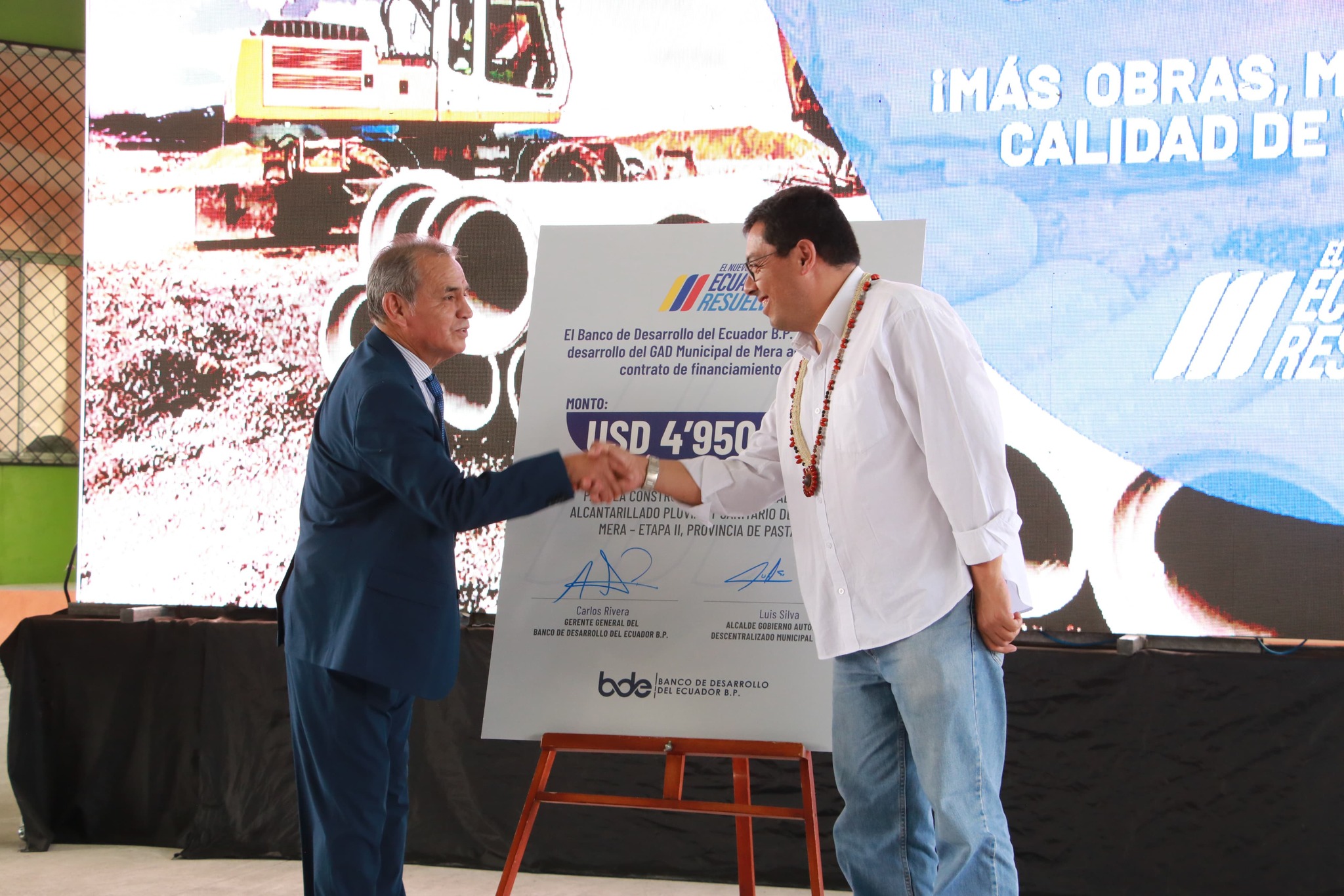 HABITANTES DEL CANTÓN MERA RECIBIRÁN SERVICIOS BÁSICOS DE CALIDAD, GRACIAS A NUEVO FINANCIAMIENTO DEL BDE B.P.