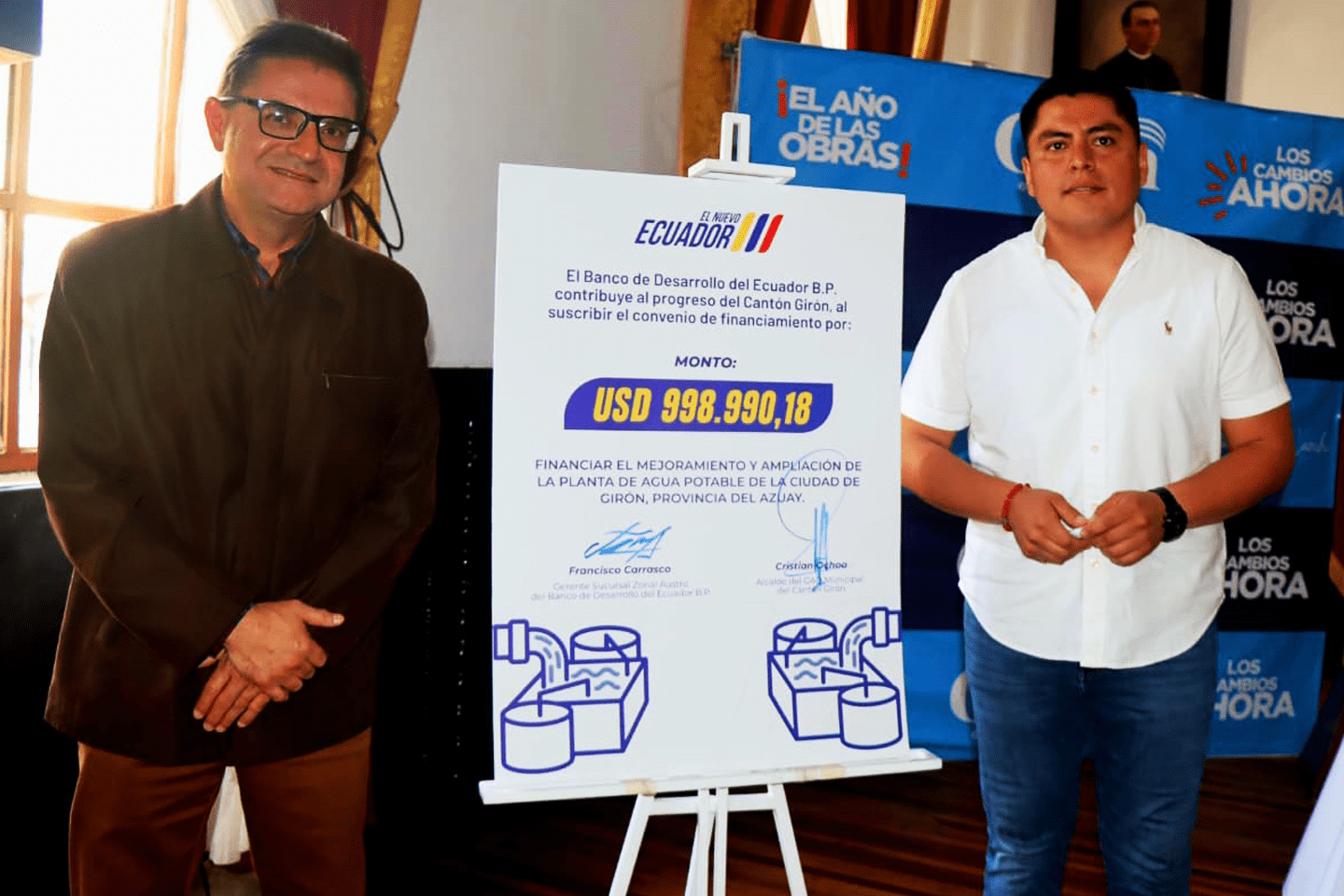 MÁS DE 1.1 MILLONES DE DÓLARES PARA AGUA POTABLE Y SANEAMIENTO EN AZUAY FUERON ENTREGADOS POR EL BDE B.P.